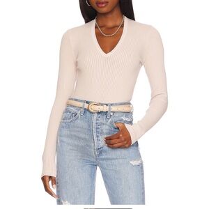 NWT Agolde ribbed v neck thong bodysuit small beige brand